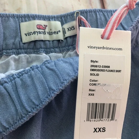 Vineyard Vines Blue Chambray Embroidered Flounce Pull On Skirt SZ XXS - Picture 5 of 8